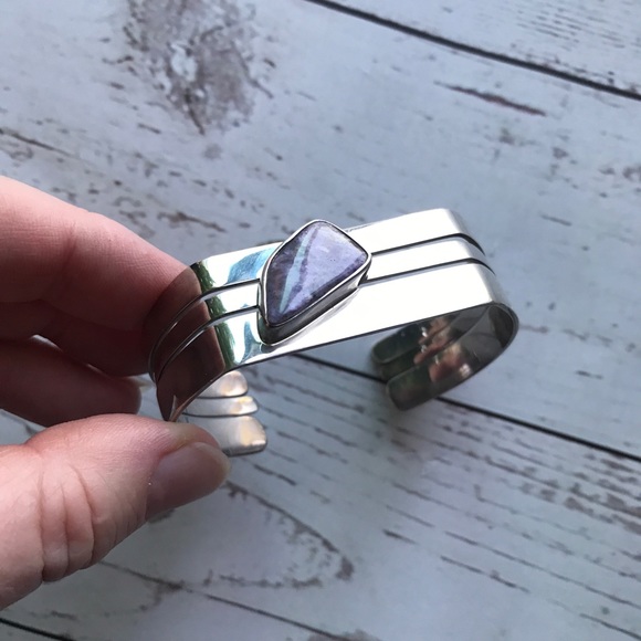 Jewelry - Handmade Silver and Charoite wide cuff bracelet